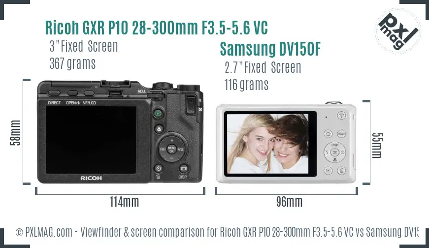 Ricoh GXR P10 28-300mm F3.5-5.6 VC vs Samsung DV150F Screen and Viewfinder comparison