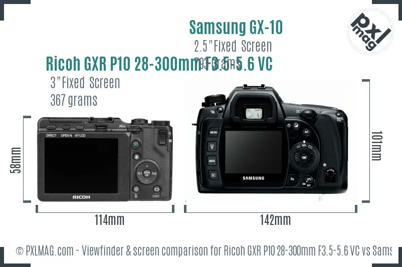 Ricoh GXR P10 28-300mm F3.5-5.6 VC vs Samsung GX-10 Screen and Viewfinder comparison