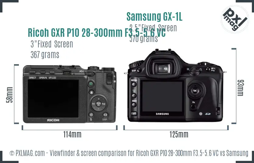 Ricoh GXR P10 28-300mm F3.5-5.6 VC vs Samsung GX-1L Screen and Viewfinder comparison