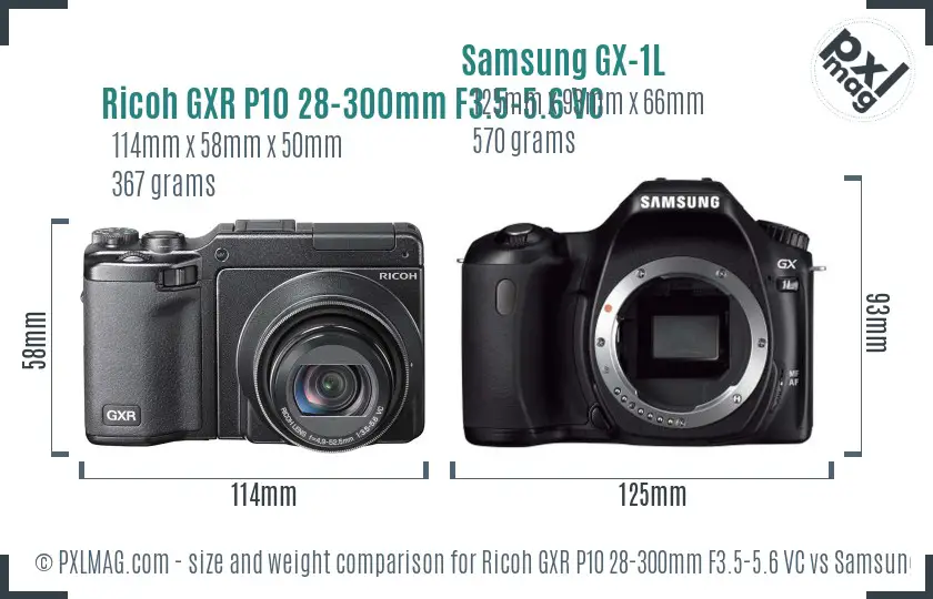 Ricoh GXR P10 28-300mm F3.5-5.6 VC vs Samsung GX-1L size comparison