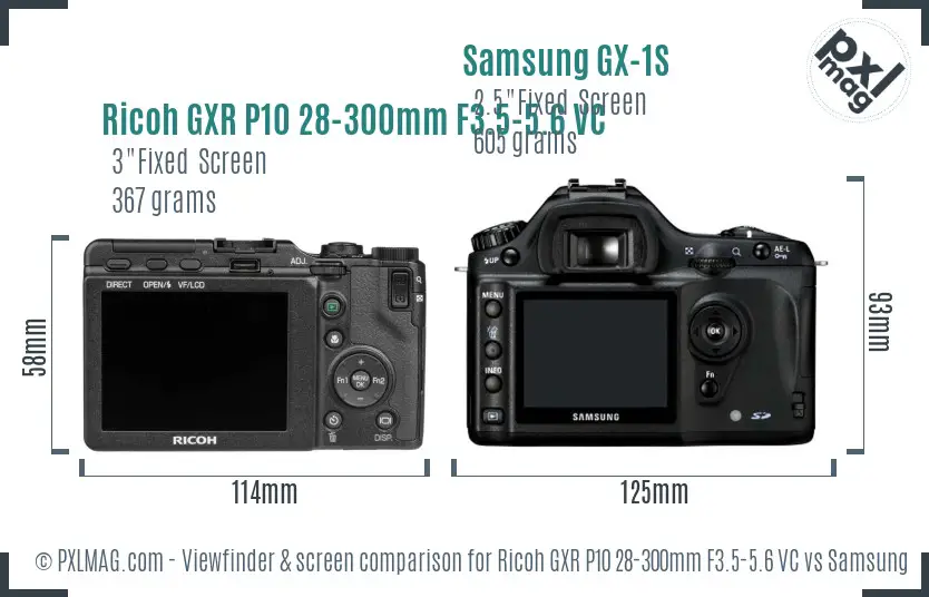 Ricoh GXR P10 28-300mm F3.5-5.6 VC vs Samsung GX-1S Screen and Viewfinder comparison