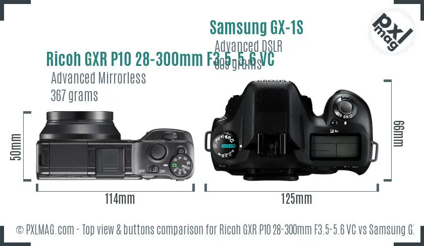 Ricoh GXR P10 28-300mm F3.5-5.6 VC vs Samsung GX-1S top view buttons comparison