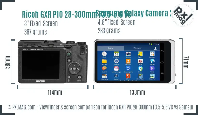 Ricoh GXR P10 28-300mm F3.5-5.6 VC vs Samsung Galaxy Camera 2 Screen and Viewfinder comparison