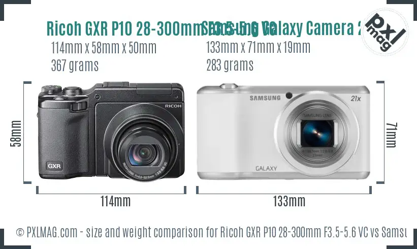 Ricoh GXR P10 28-300mm F3.5-5.6 VC vs Samsung Galaxy Camera 2 size comparison