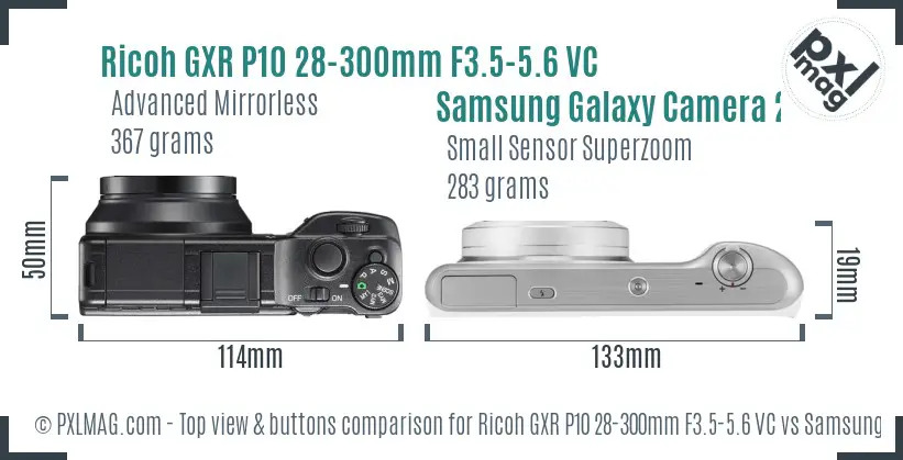 Ricoh GXR P10 28-300mm F3.5-5.6 VC vs Samsung Galaxy Camera 2 top view buttons comparison