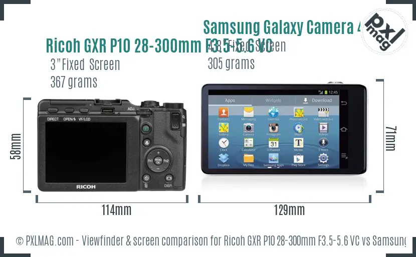 Ricoh GXR P10 28-300mm F3.5-5.6 VC vs Samsung Galaxy Camera 4G Screen and Viewfinder comparison