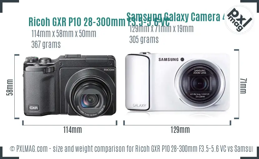 Ricoh GXR P10 28-300mm F3.5-5.6 VC vs Samsung Galaxy Camera 4G size comparison