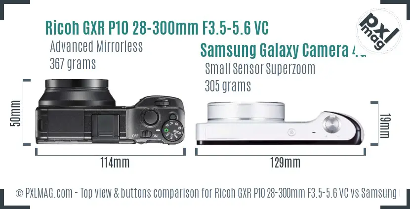 Ricoh GXR P10 28-300mm F3.5-5.6 VC vs Samsung Galaxy Camera 4G top view buttons comparison