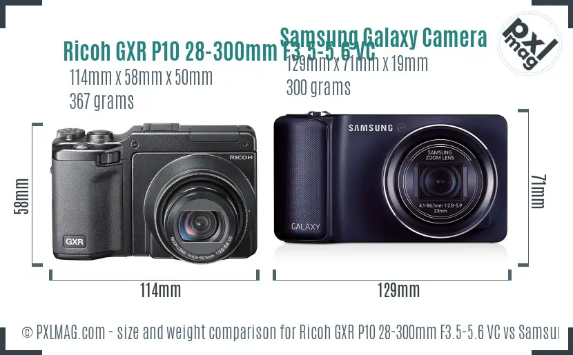 Ricoh GXR P10 28-300mm F3.5-5.6 VC vs Samsung Galaxy Camera size comparison