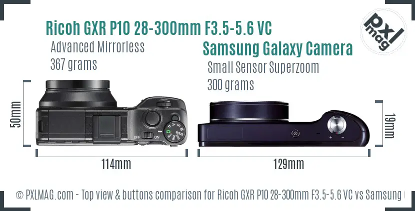 Ricoh GXR P10 28-300mm F3.5-5.6 VC vs Samsung Galaxy Camera top view buttons comparison