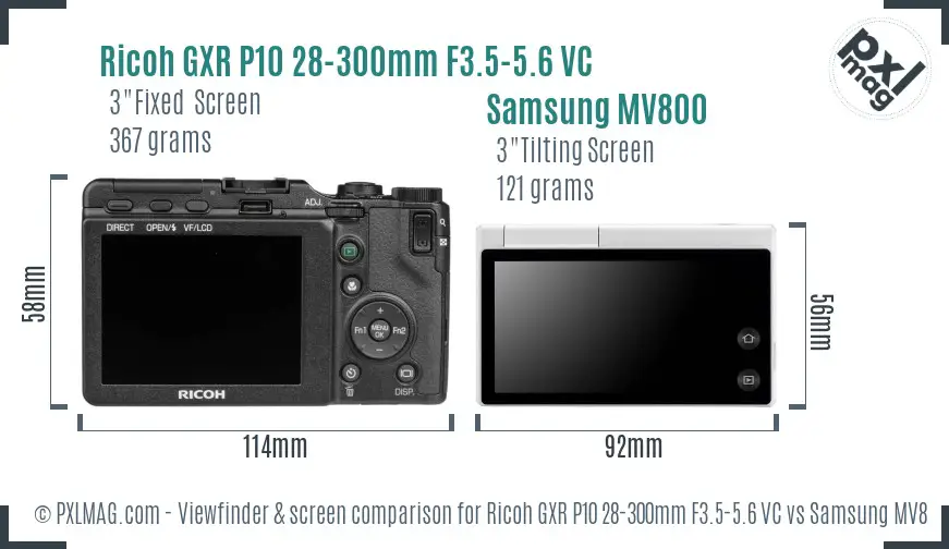 Ricoh GXR P10 28-300mm F3.5-5.6 VC vs Samsung MV800 Screen and Viewfinder comparison
