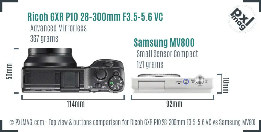 Ricoh GXR P10 28-300mm F3.5-5.6 VC vs Samsung MV800 top view buttons comparison