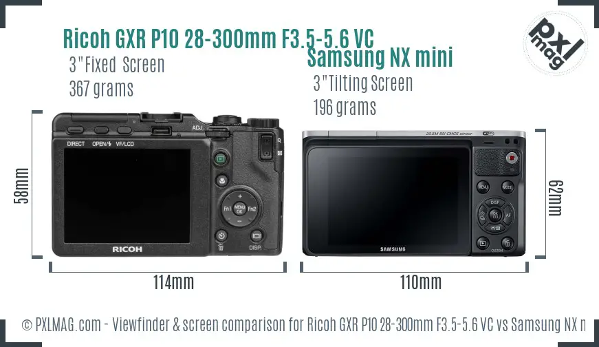 Ricoh GXR P10 28-300mm F3.5-5.6 VC vs Samsung NX mini Screen and Viewfinder comparison