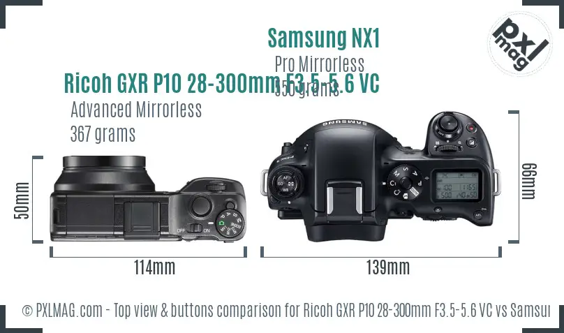 Ricoh GXR P10 28-300mm F3.5-5.6 VC vs Samsung NX1 top view buttons comparison