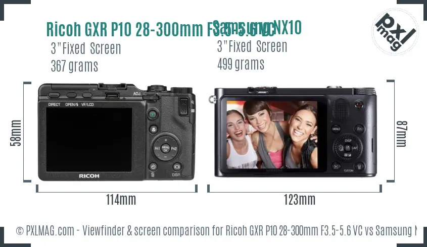 Ricoh GXR P10 28-300mm F3.5-5.6 VC vs Samsung NX10 Screen and Viewfinder comparison
