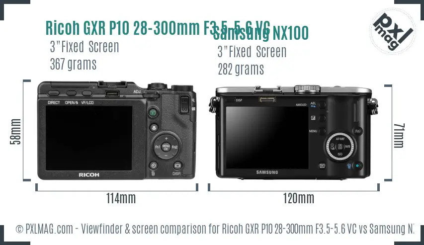 Ricoh GXR P10 28-300mm F3.5-5.6 VC vs Samsung NX100 Screen and Viewfinder comparison