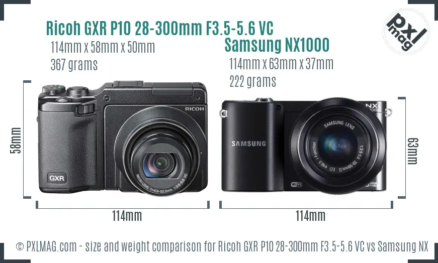 Ricoh GXR P10 28-300mm F3.5-5.6 VC vs Samsung NX1000 size comparison