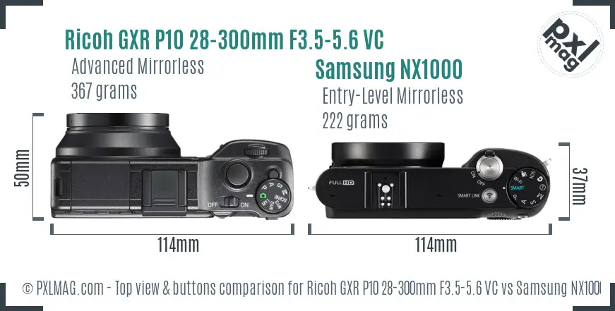 Ricoh GXR P10 28-300mm F3.5-5.6 VC vs Samsung NX1000 top view buttons comparison