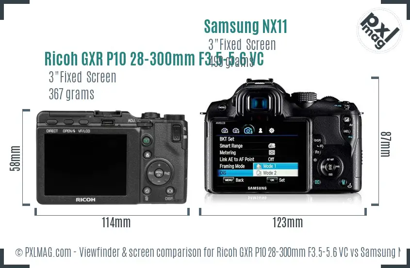 Ricoh GXR P10 28-300mm F3.5-5.6 VC vs Samsung NX11 Screen and Viewfinder comparison
