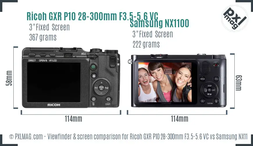 Ricoh GXR P10 28-300mm F3.5-5.6 VC vs Samsung NX1100 Screen and Viewfinder comparison