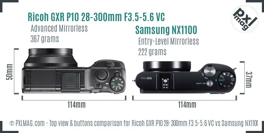 Ricoh GXR P10 28-300mm F3.5-5.6 VC vs Samsung NX1100 top view buttons comparison