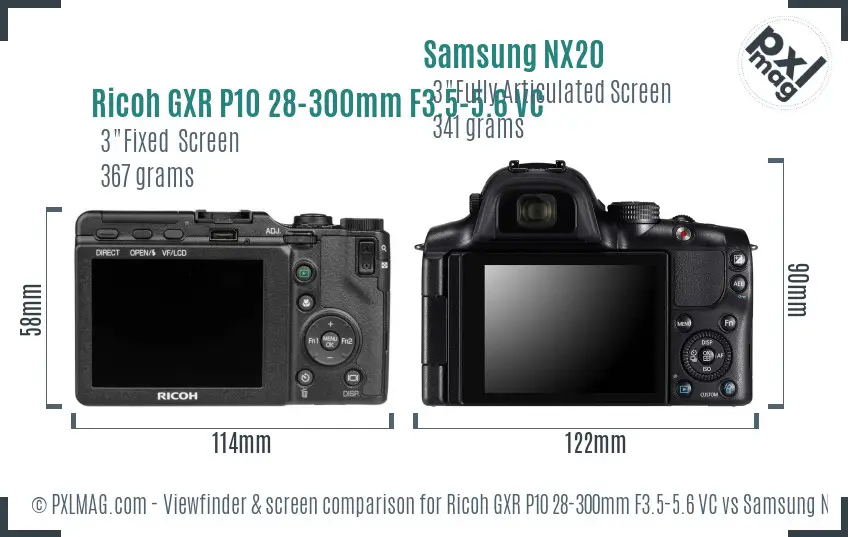 Ricoh GXR P10 28-300mm F3.5-5.6 VC vs Samsung NX20 Screen and Viewfinder comparison