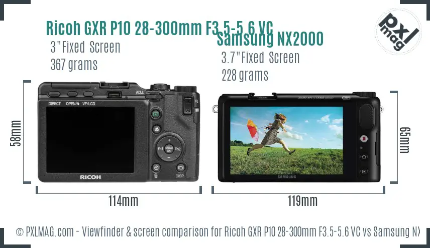 Ricoh GXR P10 28-300mm F3.5-5.6 VC vs Samsung NX2000 Screen and Viewfinder comparison
