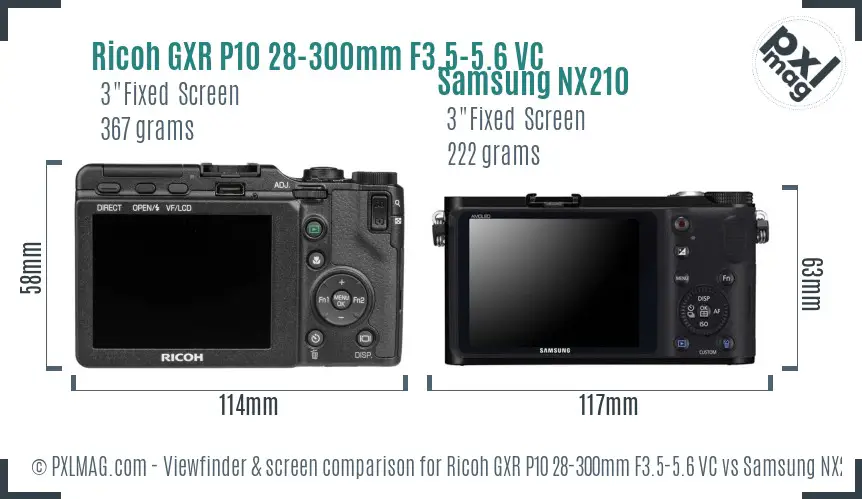 Ricoh GXR P10 28-300mm F3.5-5.6 VC vs Samsung NX210 Screen and Viewfinder comparison