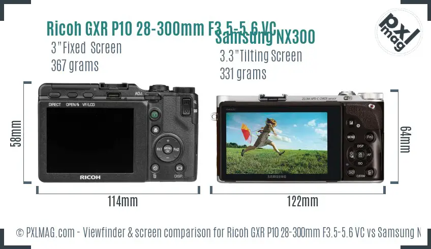 Ricoh GXR P10 28-300mm F3.5-5.6 VC vs Samsung NX300 Screen and Viewfinder comparison
