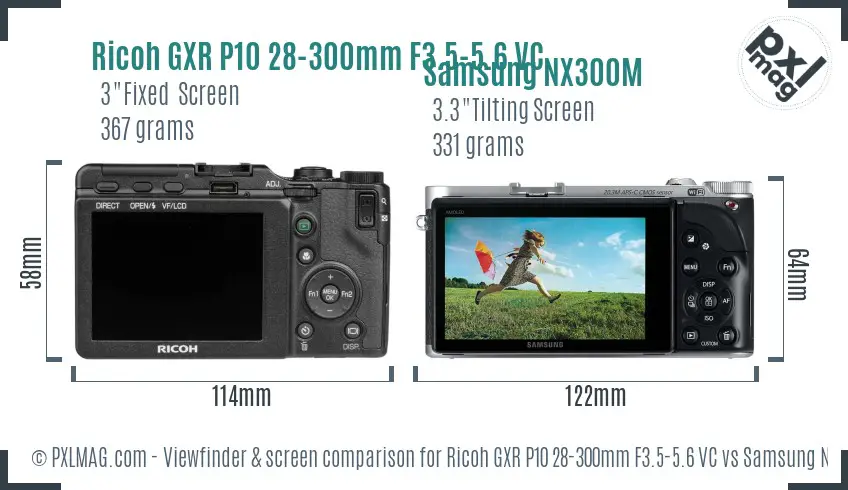 Ricoh GXR P10 28-300mm F3.5-5.6 VC vs Samsung NX300M Screen and Viewfinder comparison