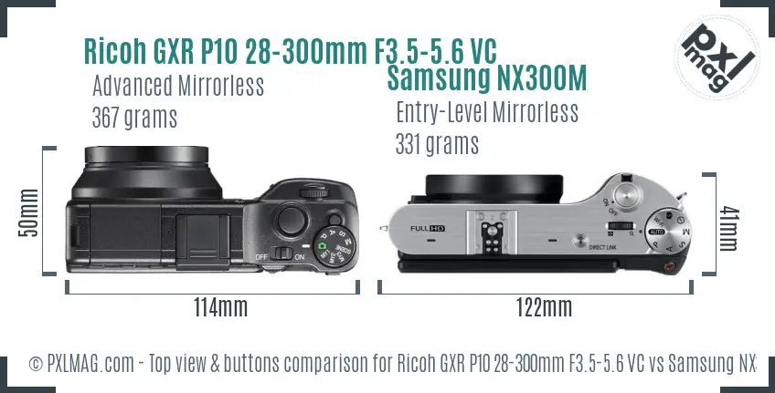 Ricoh GXR P10 28-300mm F3.5-5.6 VC vs Samsung NX300M top view buttons comparison