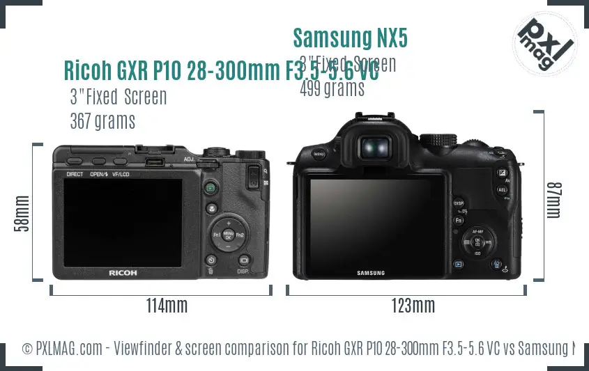 Ricoh GXR P10 28-300mm F3.5-5.6 VC vs Samsung NX5 Screen and Viewfinder comparison