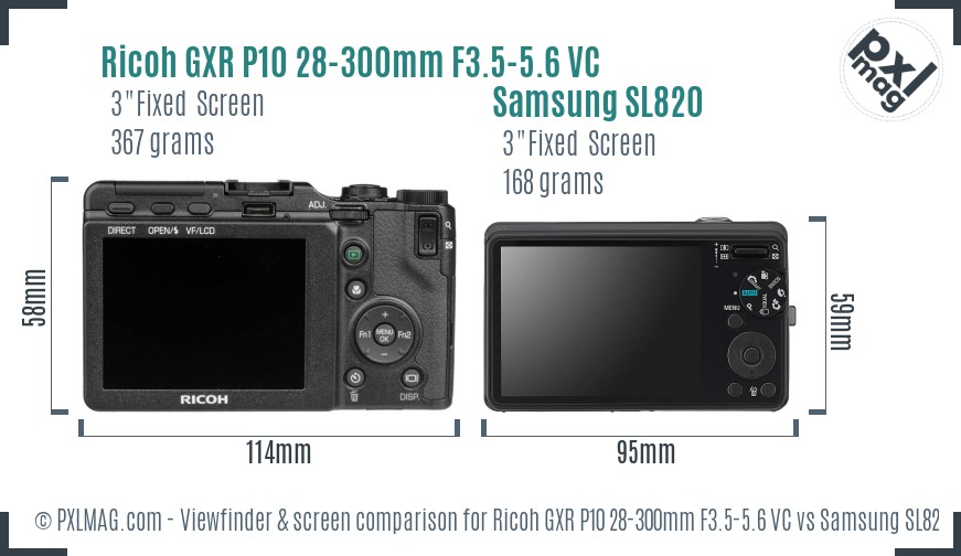 Ricoh GXR P10 28-300mm F3.5-5.6 VC vs Samsung SL820 Screen and Viewfinder comparison