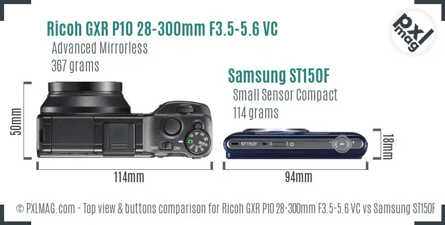 Ricoh GXR P10 28-300mm F3.5-5.6 VC vs Samsung ST150F top view buttons comparison