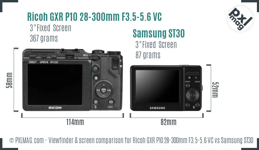 Ricoh GXR P10 28-300mm F3.5-5.6 VC vs Samsung ST30 Screen and Viewfinder comparison