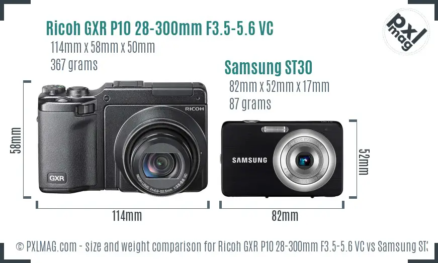 Ricoh GXR P10 28-300mm F3.5-5.6 VC vs Samsung ST30 size comparison