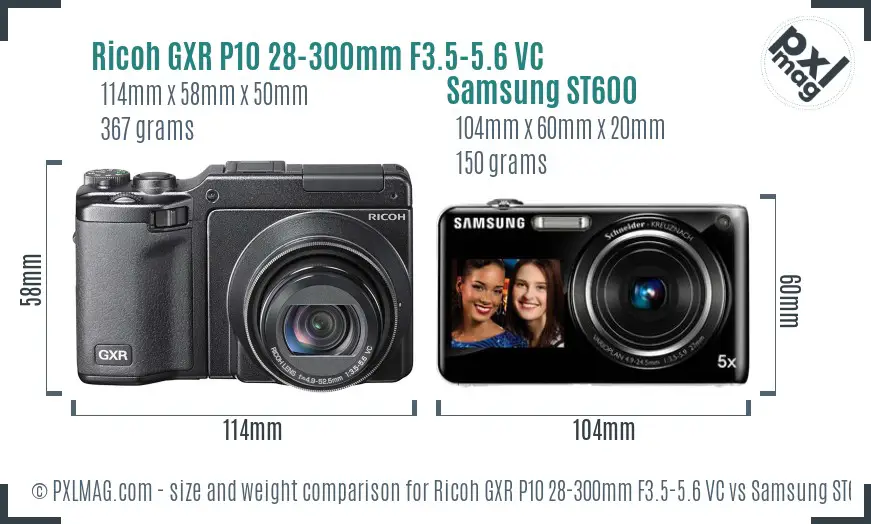Ricoh GXR P10 28-300mm F3.5-5.6 VC vs Samsung ST600 size comparison