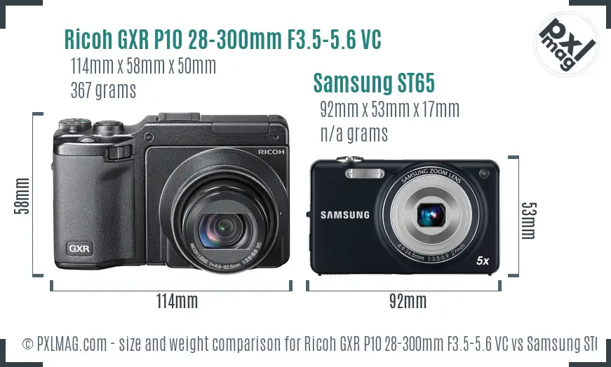 Ricoh GXR P10 28-300mm F3.5-5.6 VC vs Samsung ST65 size comparison