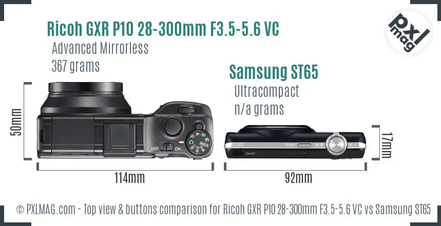 Ricoh GXR P10 28-300mm F3.5-5.6 VC vs Samsung ST65 top view buttons comparison