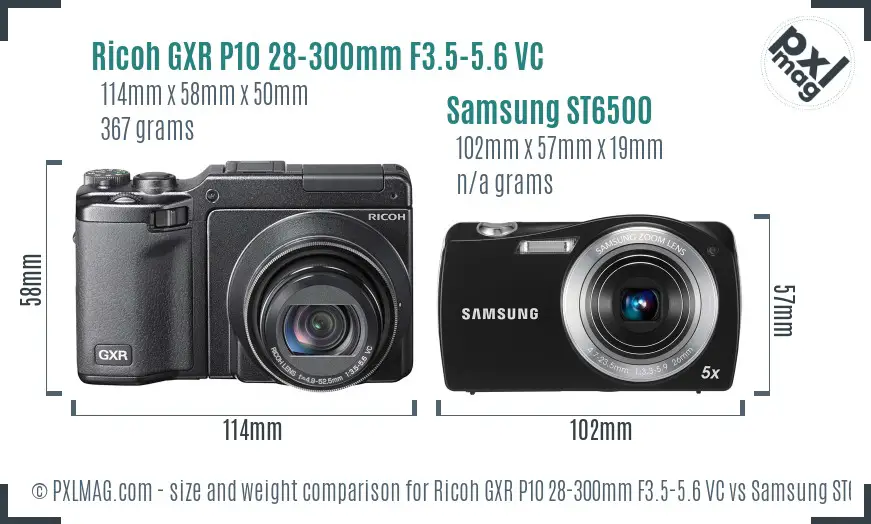 Ricoh GXR P10 28-300mm F3.5-5.6 VC vs Samsung ST6500 size comparison