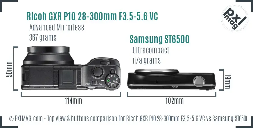 Ricoh GXR P10 28-300mm F3.5-5.6 VC vs Samsung ST6500 top view buttons comparison