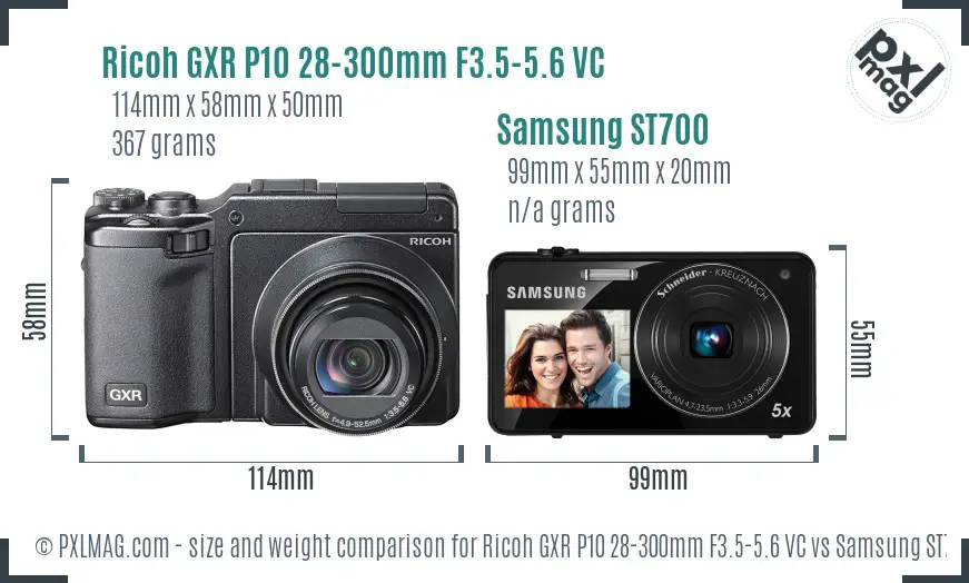 Ricoh GXR P10 28-300mm F3.5-5.6 VC vs Samsung ST700 size comparison