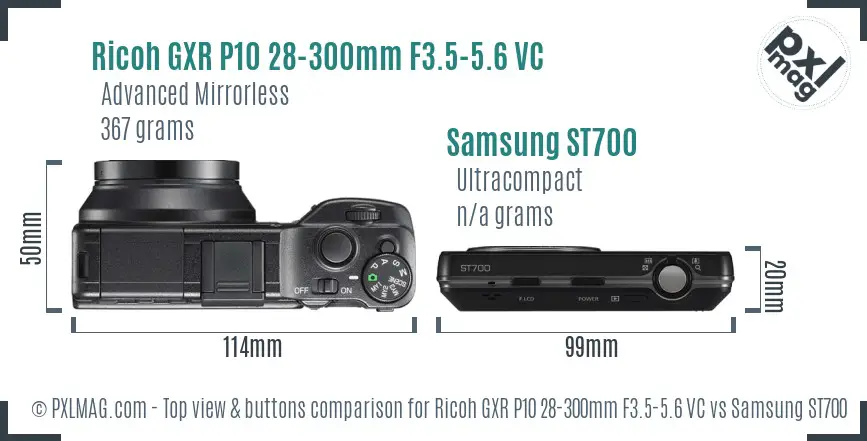 Ricoh GXR P10 28-300mm F3.5-5.6 VC vs Samsung ST700 top view buttons comparison