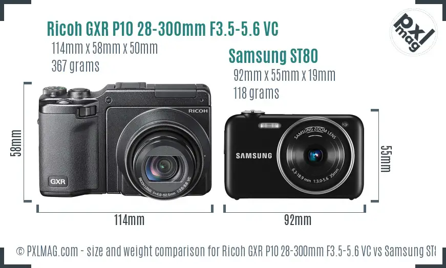 Ricoh GXR P10 28-300mm F3.5-5.6 VC vs Samsung ST80 size comparison