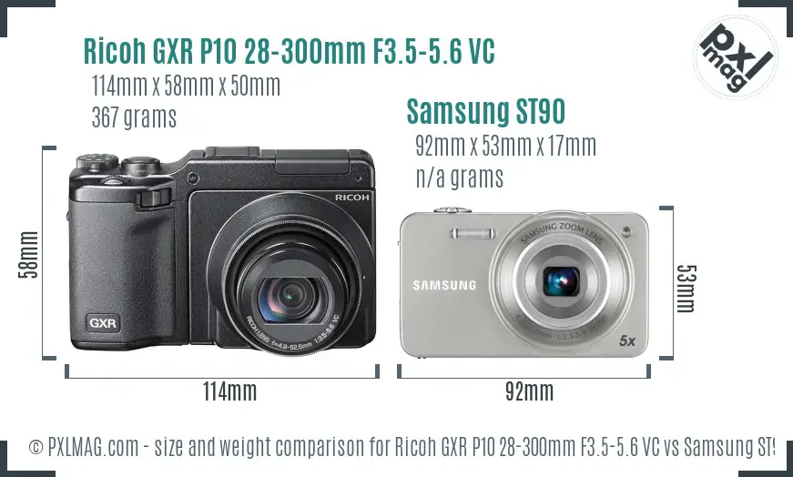 Ricoh GXR P10 28-300mm F3.5-5.6 VC vs Samsung ST90 size comparison