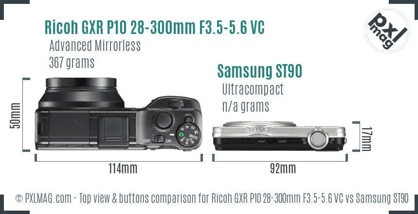 Ricoh GXR P10 28-300mm F3.5-5.6 VC vs Samsung ST90 top view buttons comparison