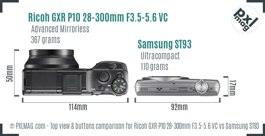 Ricoh GXR P10 28-300mm F3.5-5.6 VC vs Samsung ST93 top view buttons comparison