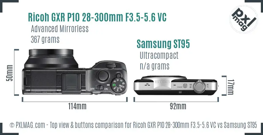 Ricoh GXR P10 28-300mm F3.5-5.6 VC vs Samsung ST95 top view buttons comparison