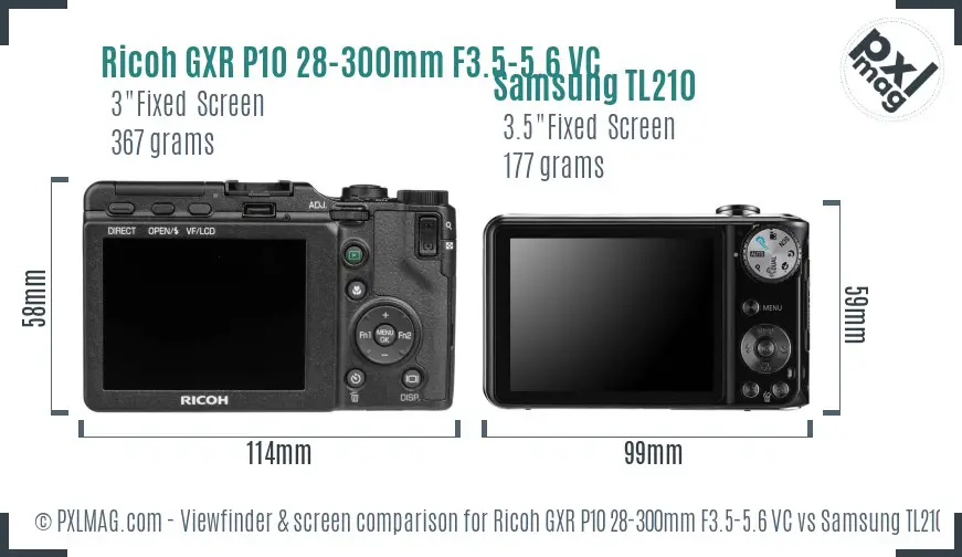 Ricoh GXR P10 28-300mm F3.5-5.6 VC vs Samsung TL210 Screen and Viewfinder comparison