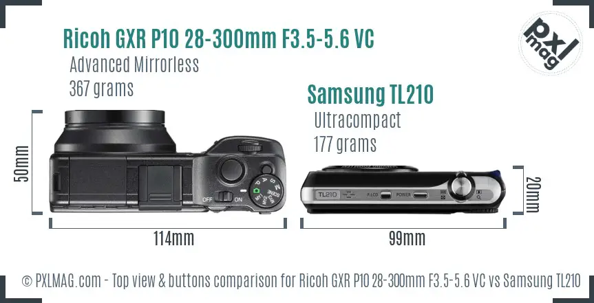 Ricoh GXR P10 28-300mm F3.5-5.6 VC vs Samsung TL210 top view buttons comparison